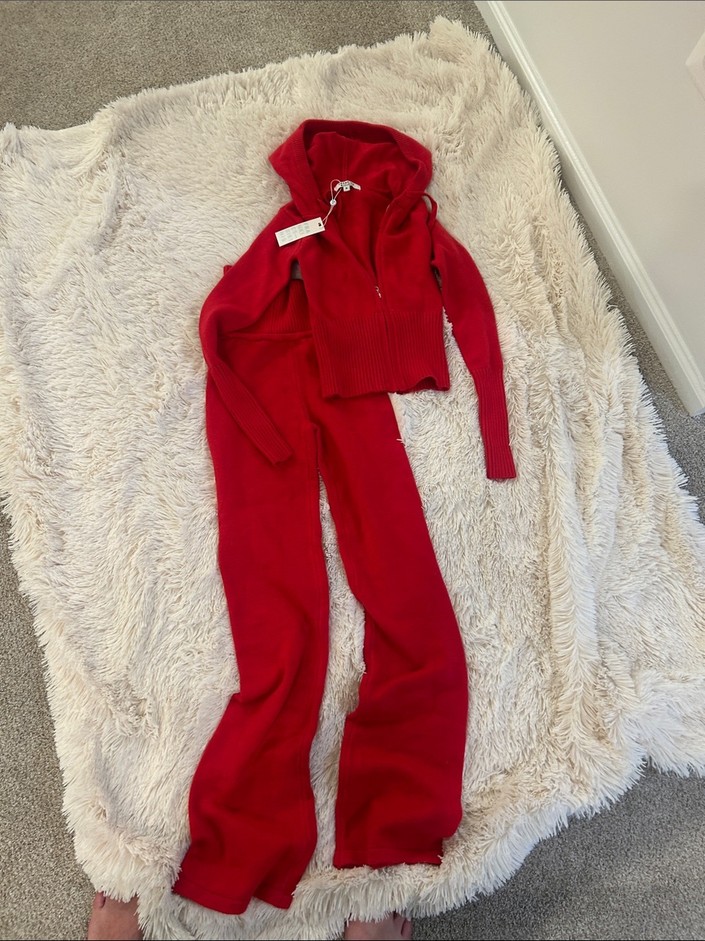 Frankie's Bikinis Red Knit Hooded Jumpsuit Set